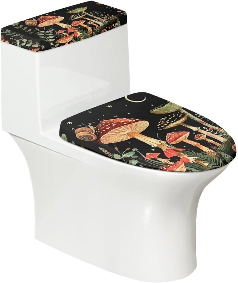 Flashideas Mushroom Toilet Lid Cover and Toilet Tank Cover 2Pcs Toilet Seat Cover and Tank Lid Covers Stretch Toilet Covers Set for Bathroom Fits Most Toilet Tanks & Lids - Image 2